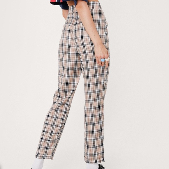 NWT NASTY GAL Check Plaid Tapered High Waisted Tapered Pants Women’s 12 - Picture 2 of 10